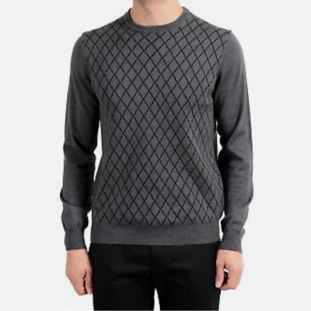 Roberto Cavalli Gray Crewneck Sweater with Quilted Pattern